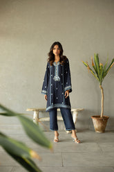 DA-2146 NAVY BLUE EMBROIDERED KURTA WITH TROUSER